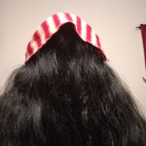 Black Women’s Hair Scarf - Red & Orange Striped